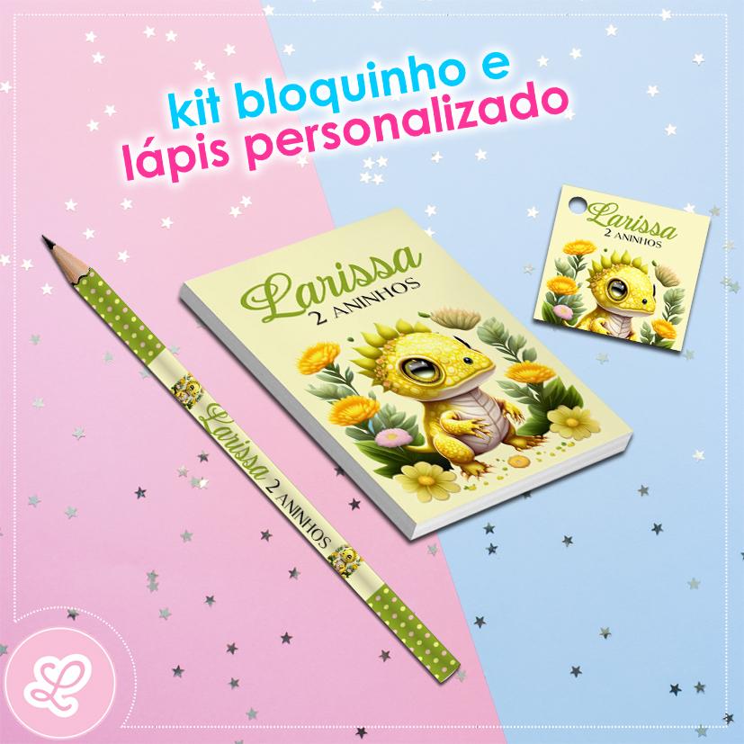 Kit Bloquinho Lápis e Tag Dinossauro baby Mod.002 (20un)