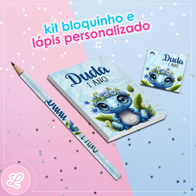 Kit Bloquinho Lápis e Tag Dinossauro baby