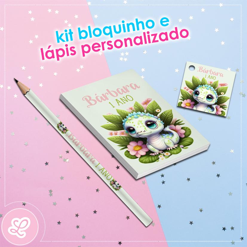 Kit Bloquinho Lápis e Tag Dinossauro baby