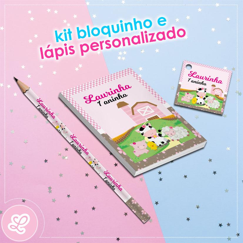 Kit Bloquinho Lápis e Tag Fazendinha