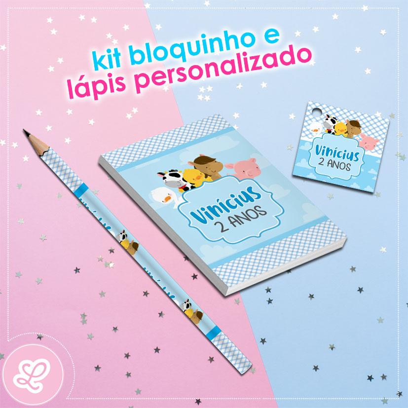 Kit Bloquinho Lápis e Tag Fazendinha Mod.002 (20un)