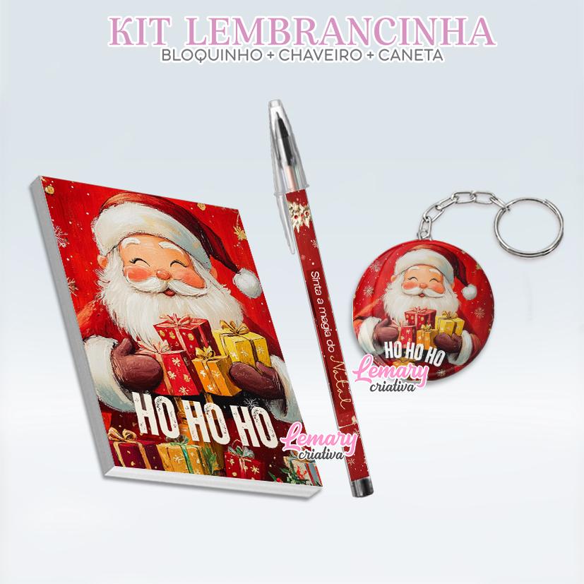 Bloquinho com Chaveiro e Caneta Natal Mod.0009 (12 Kits)