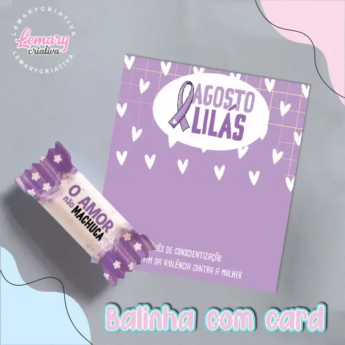 Bala Personalizada com Card Agosto Lilás Mod.0005 (36 unidades)