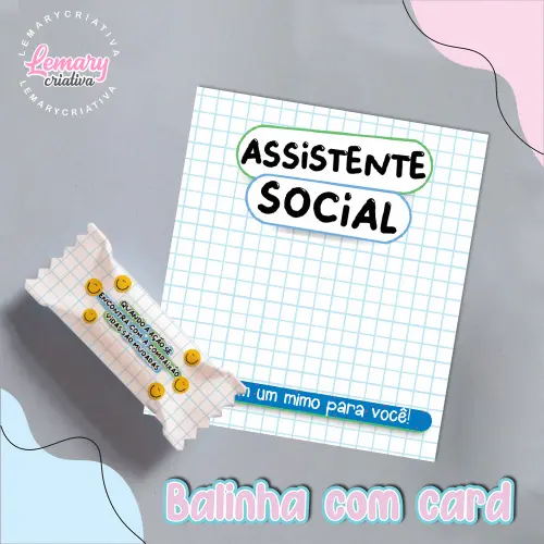 Bala Personalizada com Card Profissões Assistente Social  Mod.0004 (36 unidades)