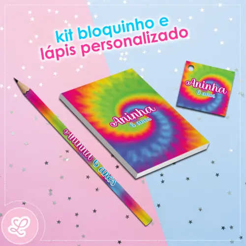 Kit Bloquinho Lápis e Tag Tie Dye Mod.006 (20un)