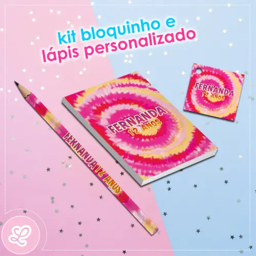 Kit Bloquinho Lápis e Tag Tie Dye Mod.011 (20un)