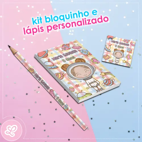 Kit Bloquinho Lápis e Tag Astronauta Mod.001 (20un)