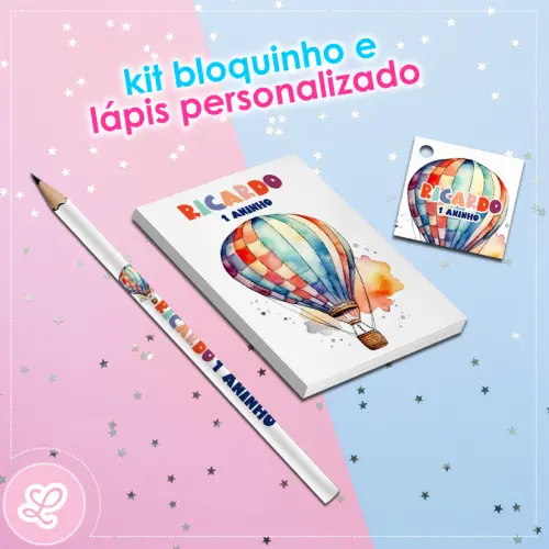 Kit Bloquinho Lápis e Tag Balão de ar quente Mod.001 (20un)