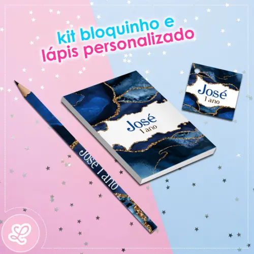 Kit Bloquinho Lápis e Tag Cor azul luxo Mod.001 (20un)