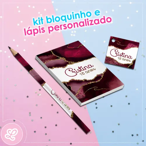 Kit Bloquinho Lápis e Tag Cor marsala luxo Mod.001 (20un)