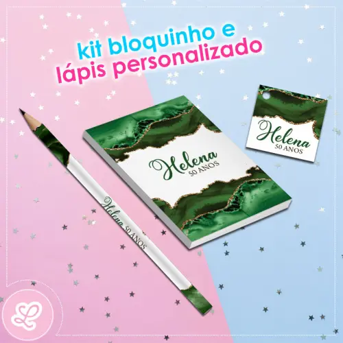 Kit Bloquinho Lápis e Tag Cor verde luxo Mod.001 (20un)