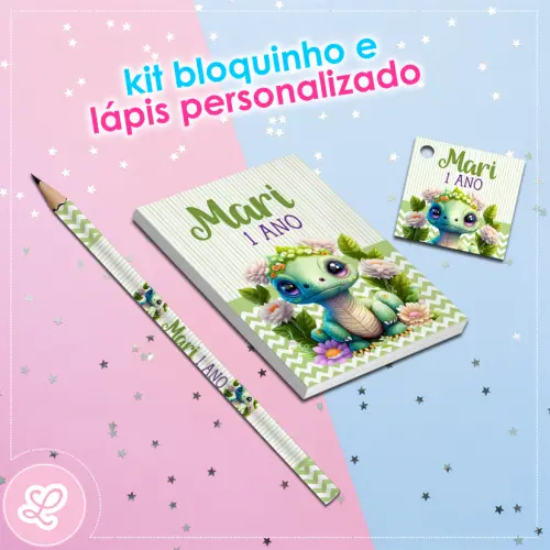 Kit Bloquinho Lápis e Tag Dinossauro baby Mod.005 (20un)