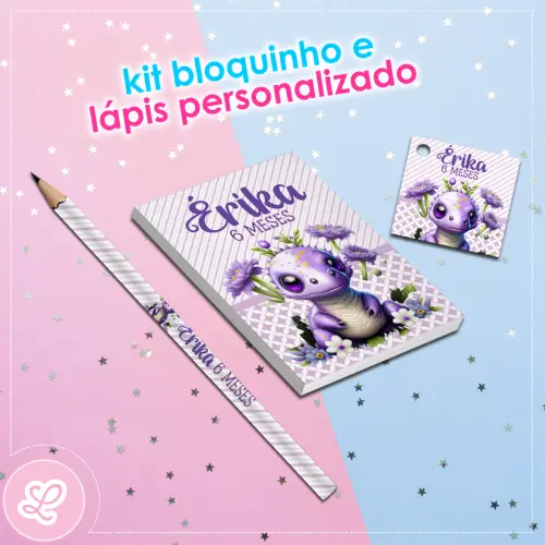 Kit Bloquinho Lápis e Tag Dinossauro baby Mod.006 (20un)