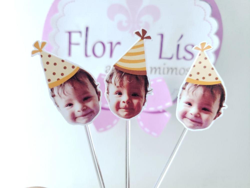 Topper de Docinho Rostinho do Bebê com Foto e Chapeuzinho