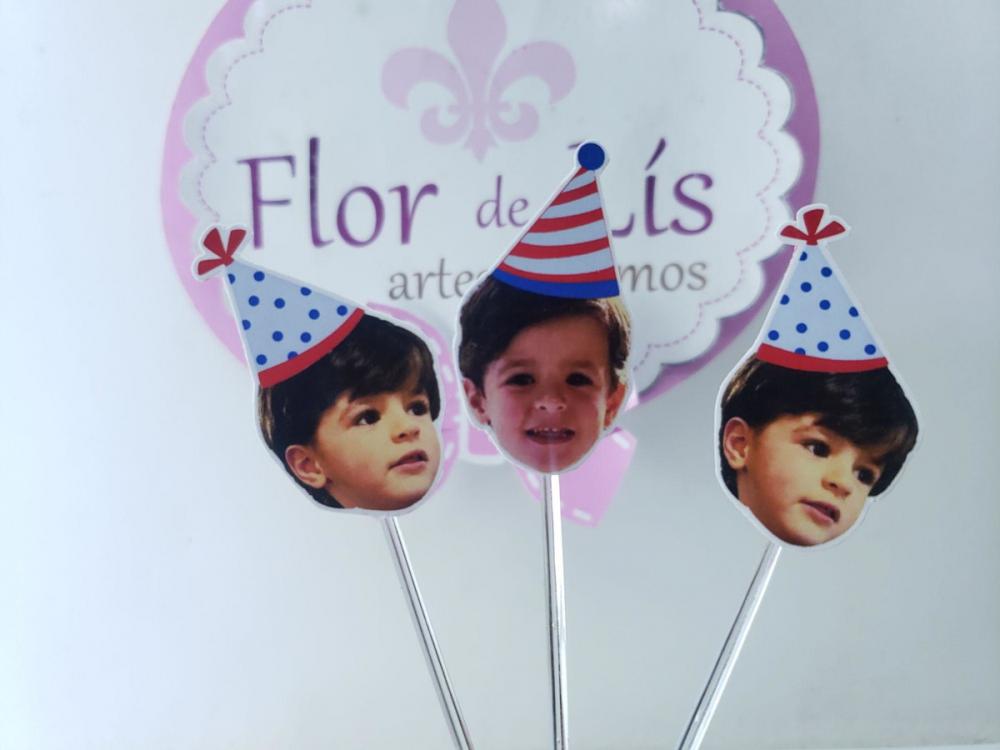 Topper de Doces Rostinho com Foto do Bebê e Chapeuzinho