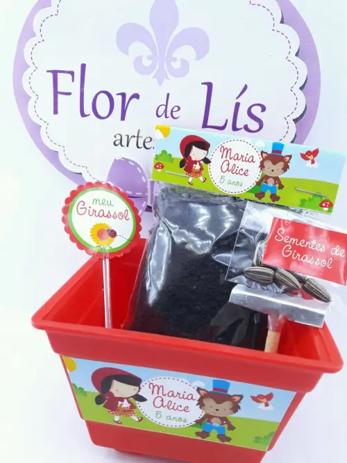 Kit Jardim Ecológico Chapeuzinho Vermelho para Lembrancinha de Aniversário