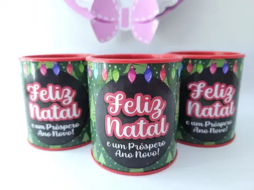 Tubo Lata de Natal Lembrancinha Personalizada Final de Ano Empresa