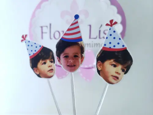 Topper de Doces Rostinho com Foto do Bebê e Chapeuzinho