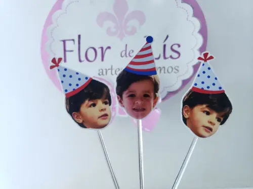 Topper de Doces Rostinho com Foto do Bebê e Chapeuzinho