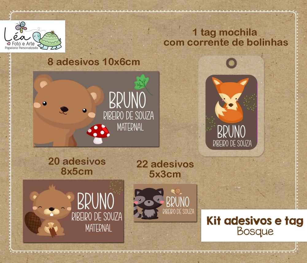 Kit Etiqueta Escolar Animais do Bosque