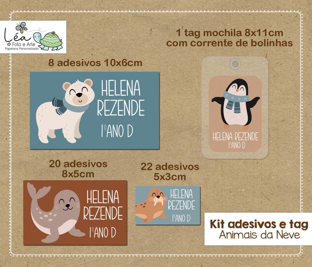 Kit Etiqueta Escolar Animais da Neve