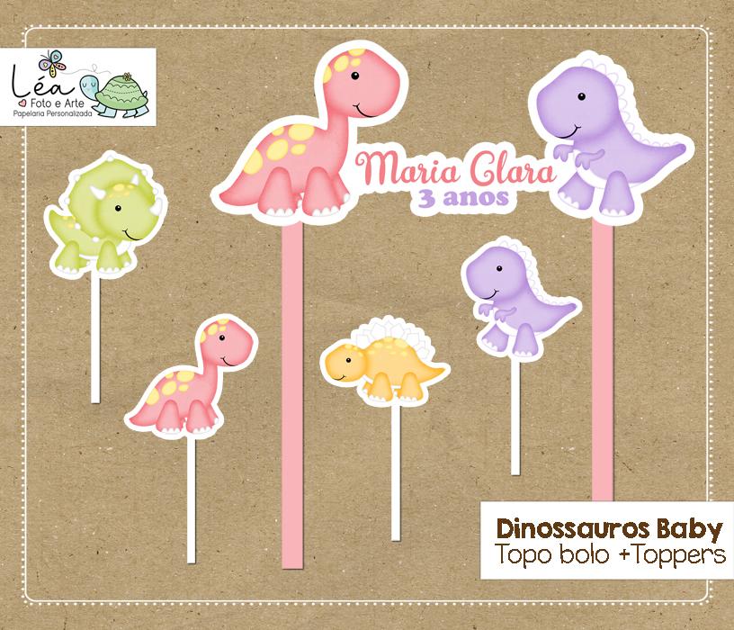 Topo de Bolo Festa Dinossauro Menina