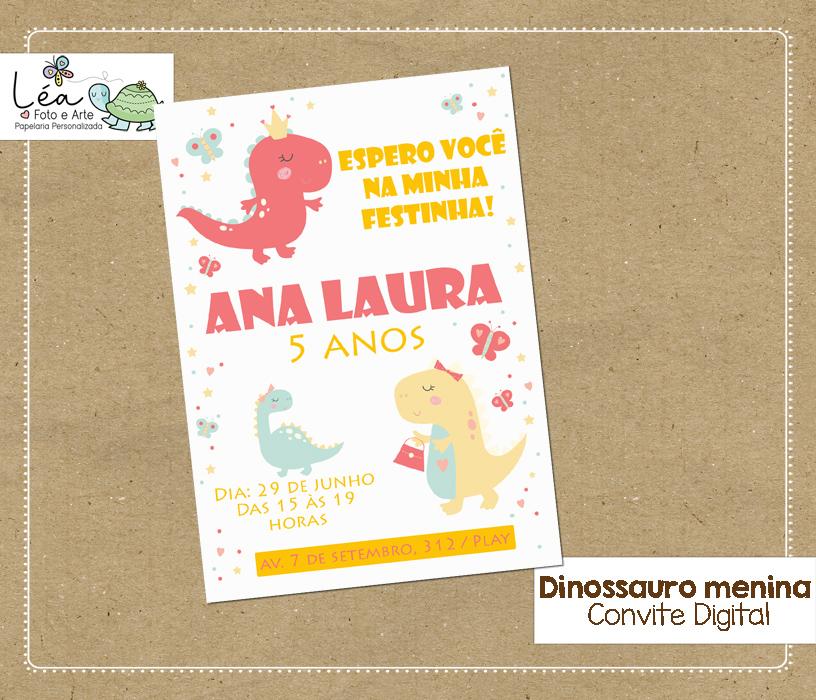 Convite Digital Dinossauros Menina