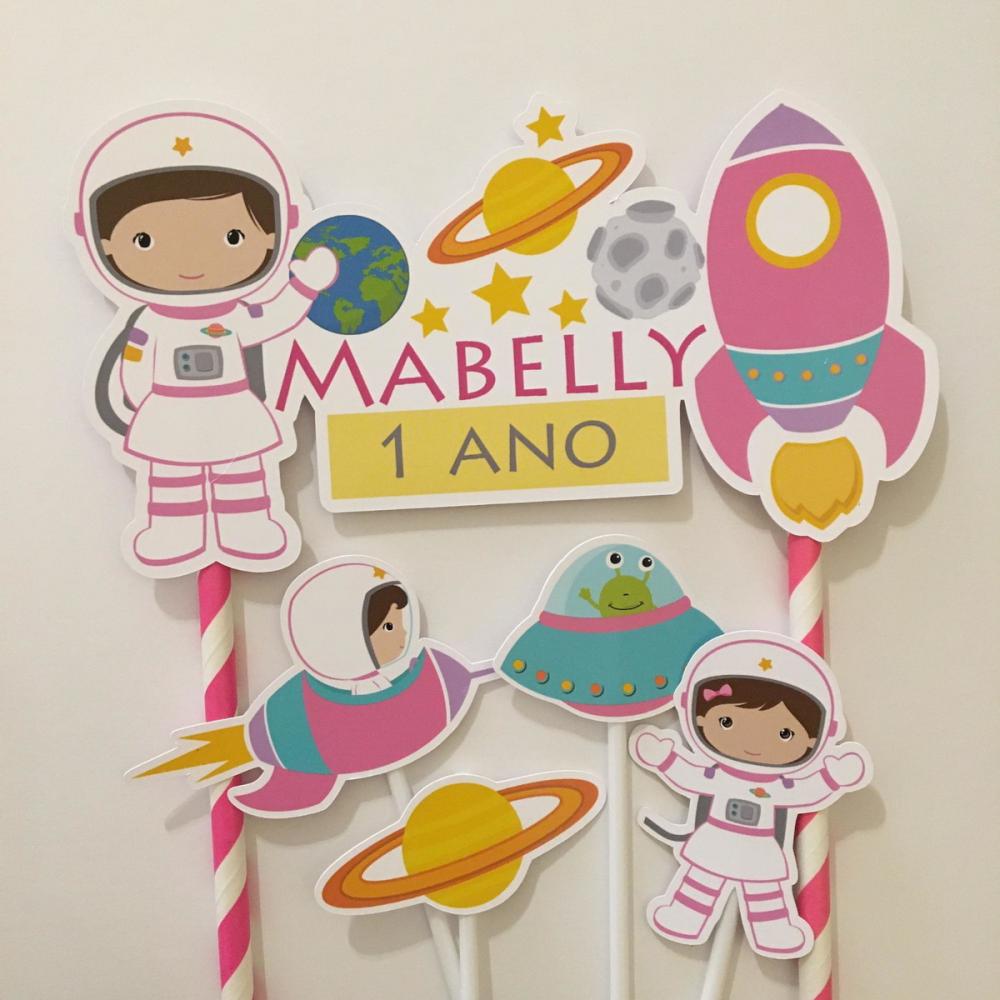 Topo de Bolo Festa Astronauta Menina