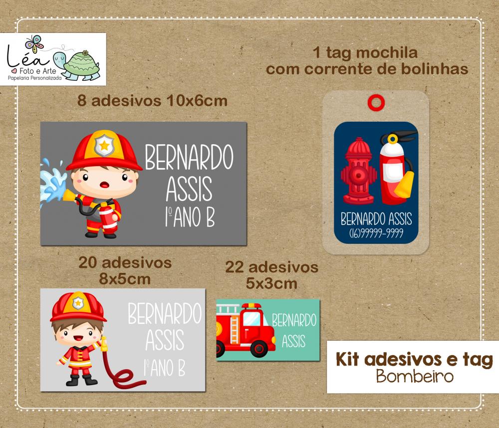 Kit Etiqueta Escolar Bombeiro