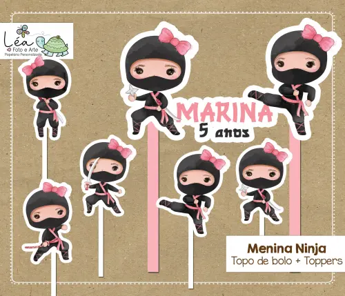 Topo de Bolo Festa Ninja Menina