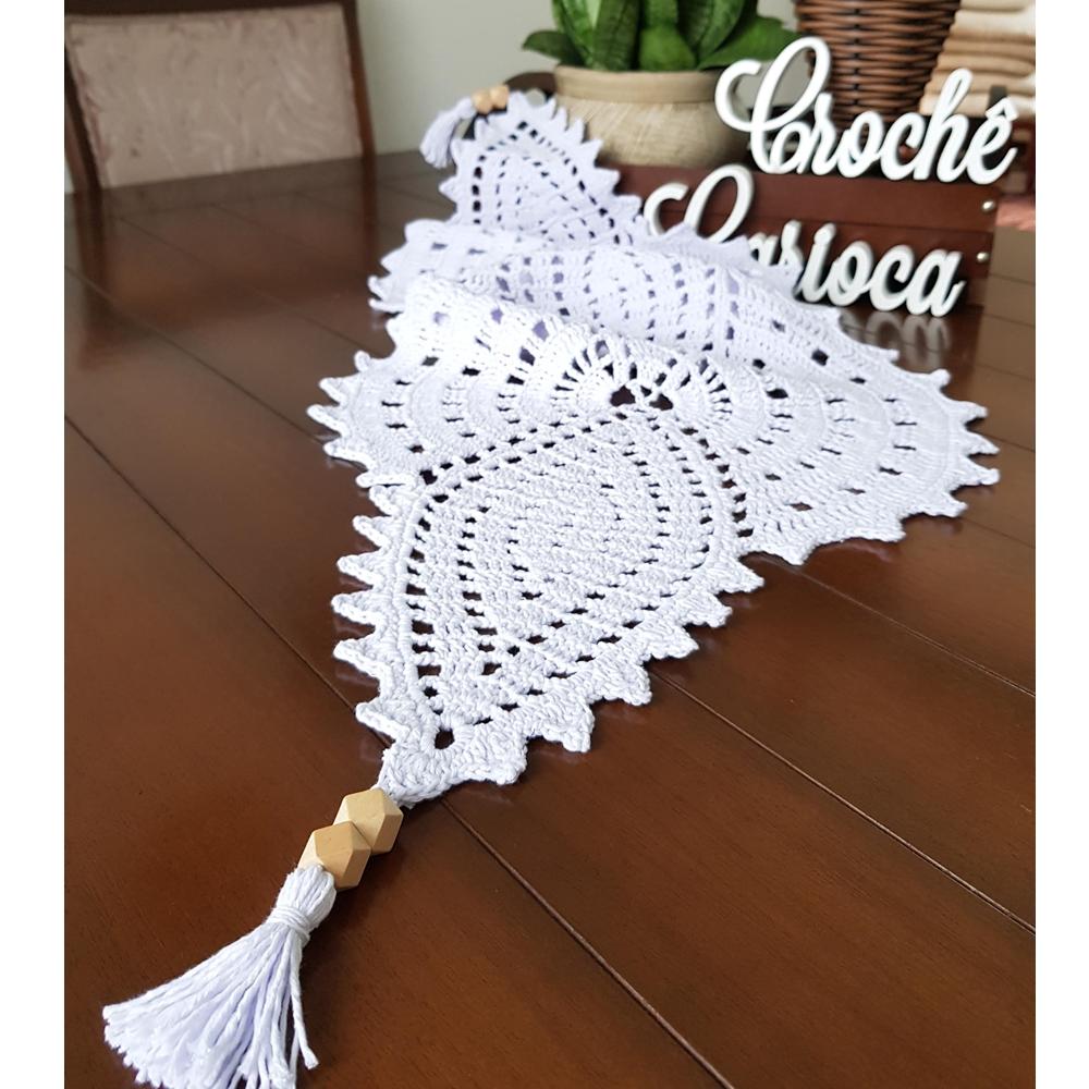 Caminho de Mesa Infinito branco Crochê Leve tassel e miçanga na