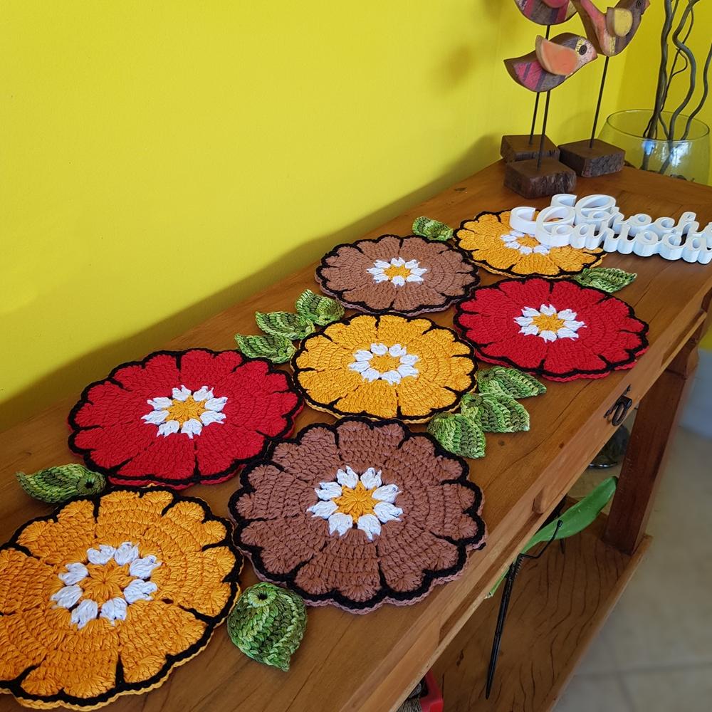 Trilho de mesa crochê floral russo ESCOLHA CORES e MEDIDAS