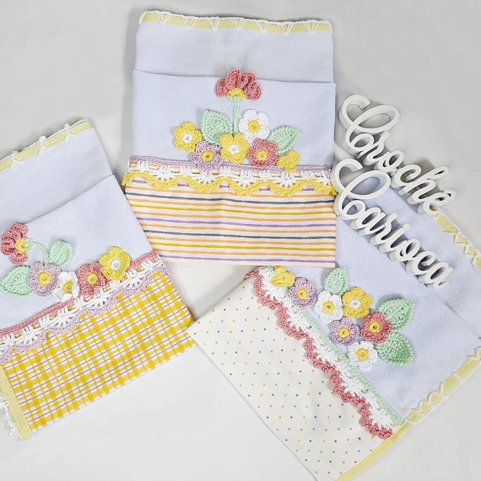 trio de Panos de prato Candy floral - 3 peças 80x50 alto padrão