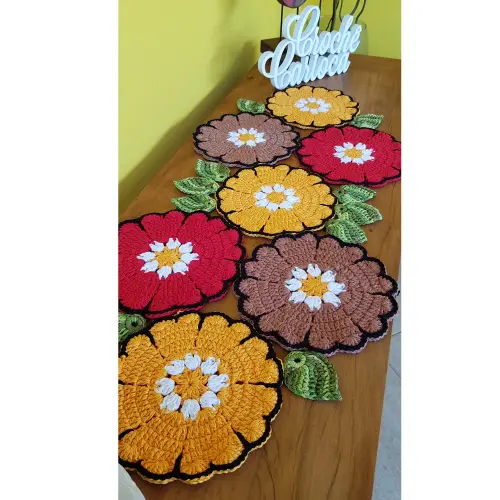 Trilho de mesa crochê floral russo ESCOLHA CORES e MEDIDAS