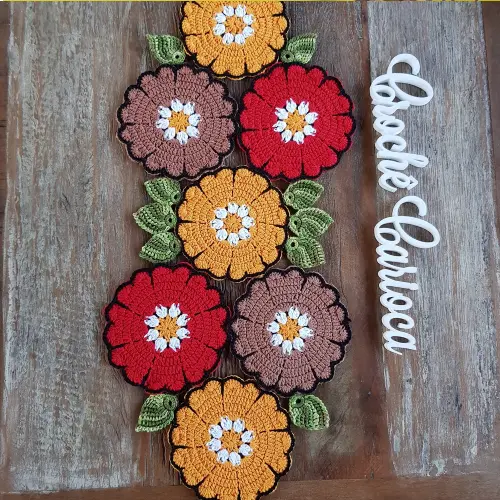 Trilho de mesa crochê floral russo ESCOLHA CORES e MEDIDAS