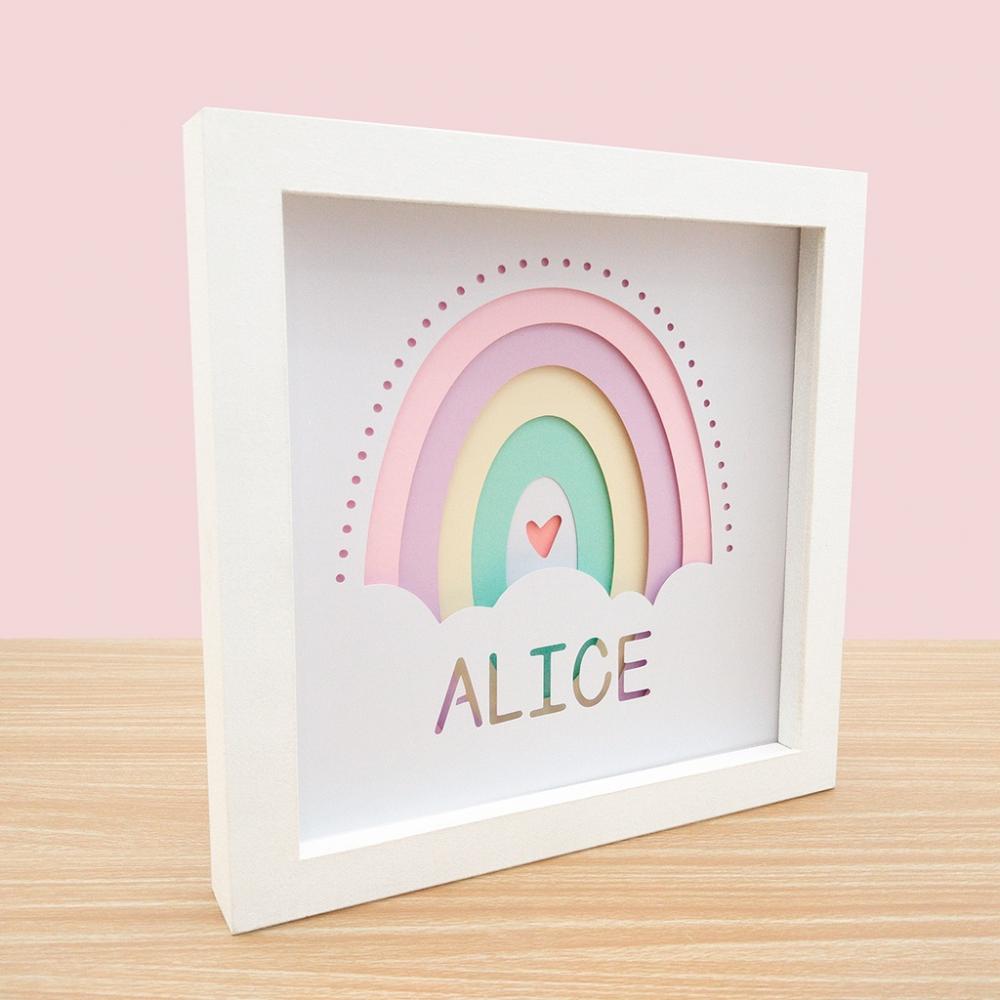 Quadro 3d Infantil Porta Maternidade Personalizado Arco-íris