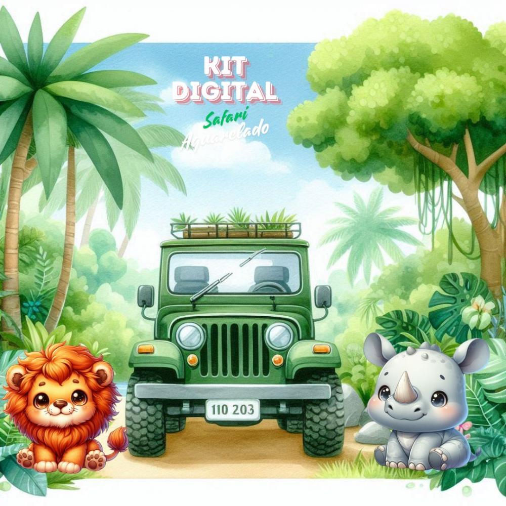 Kit Digital Safari Aquarelado Envio Imediato