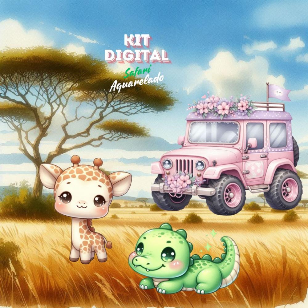 Kit Digital Safari Aquarelado Envio Imediato