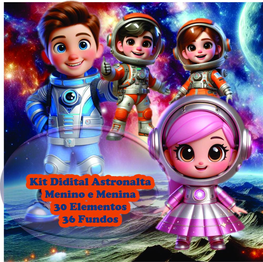 Explorando o Espaço com Menino e Menina Astronauta - Kit Digital