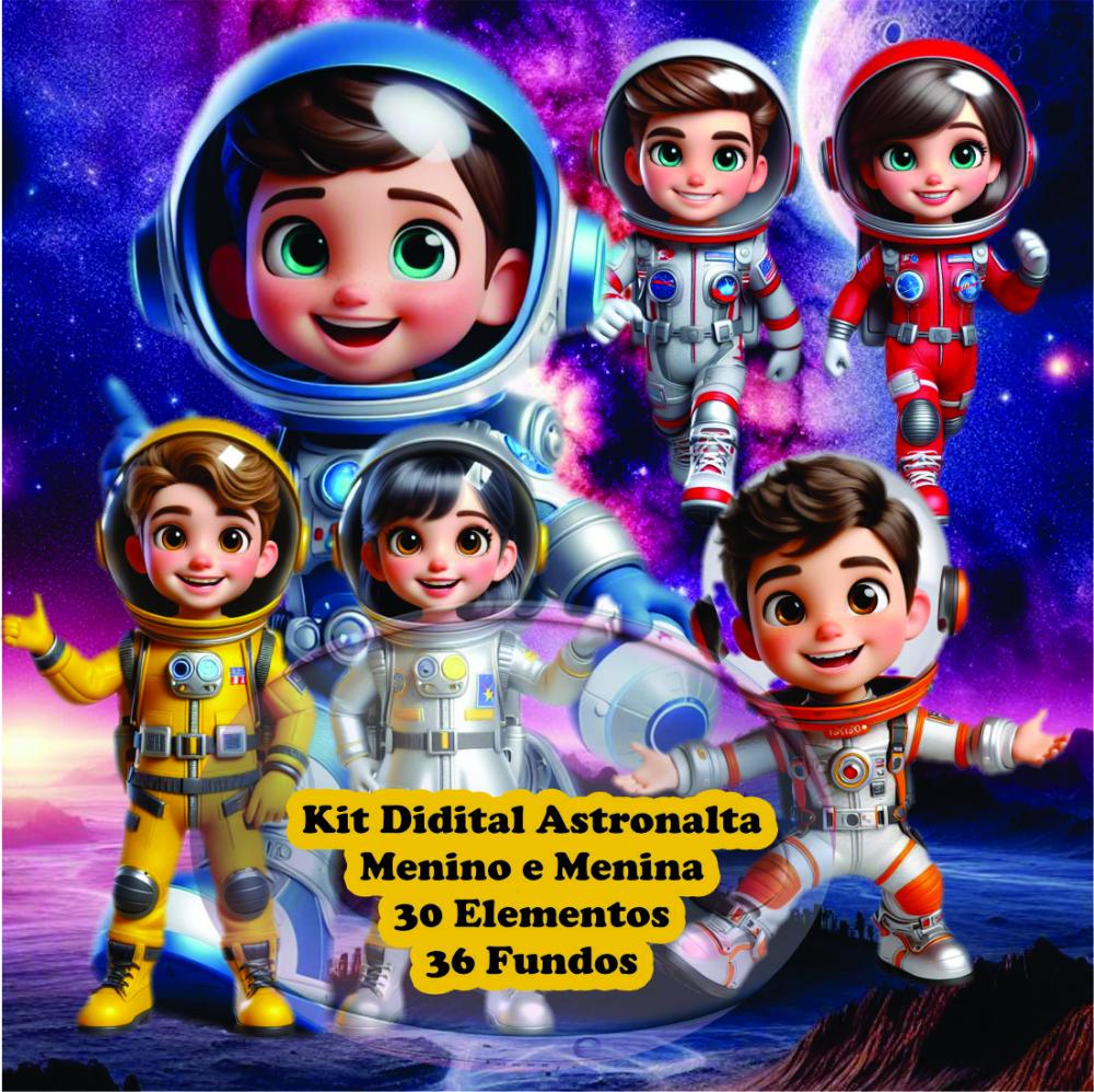 Explorando o Espaço com Menino e Menina Astronauta - Kit Digital