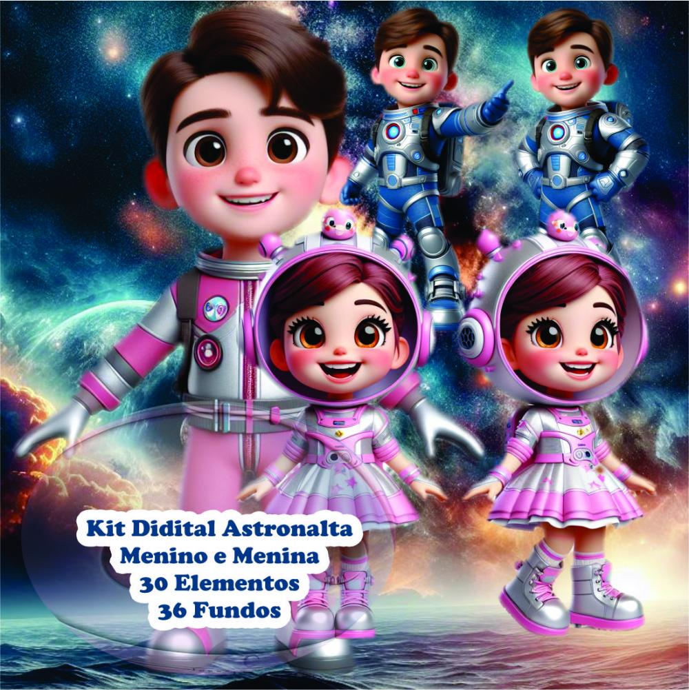 Explorando o Espaço com Menino e Menina Astronauta - Kit Digital