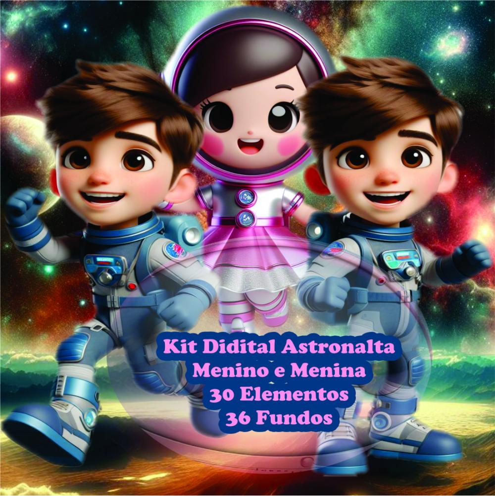 Explorando o Espaço com Menino e Menina Astronauta - Kit Digital