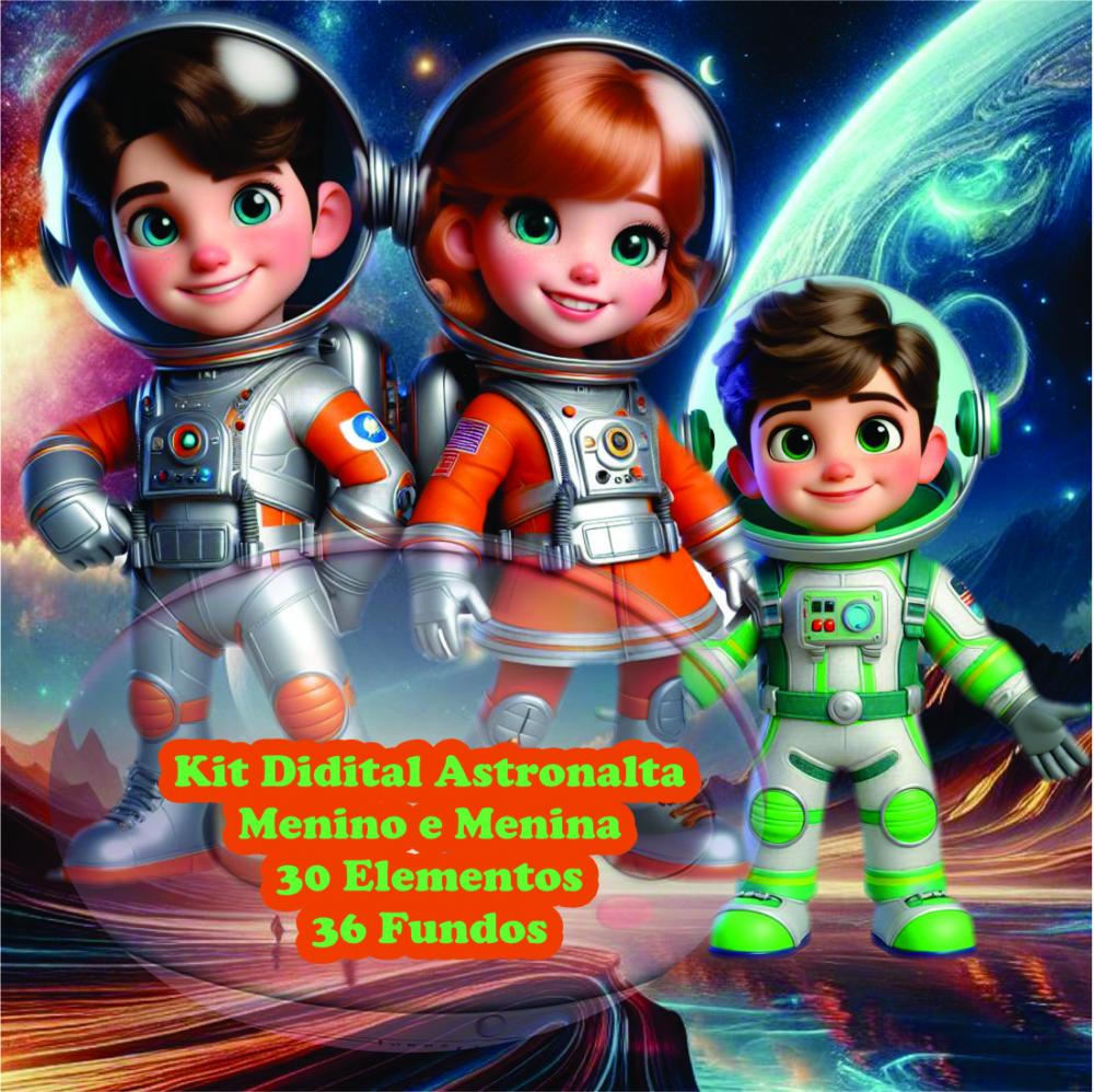 Explorando o Espaço com Menino e Menina Astronauta - Kit Digital