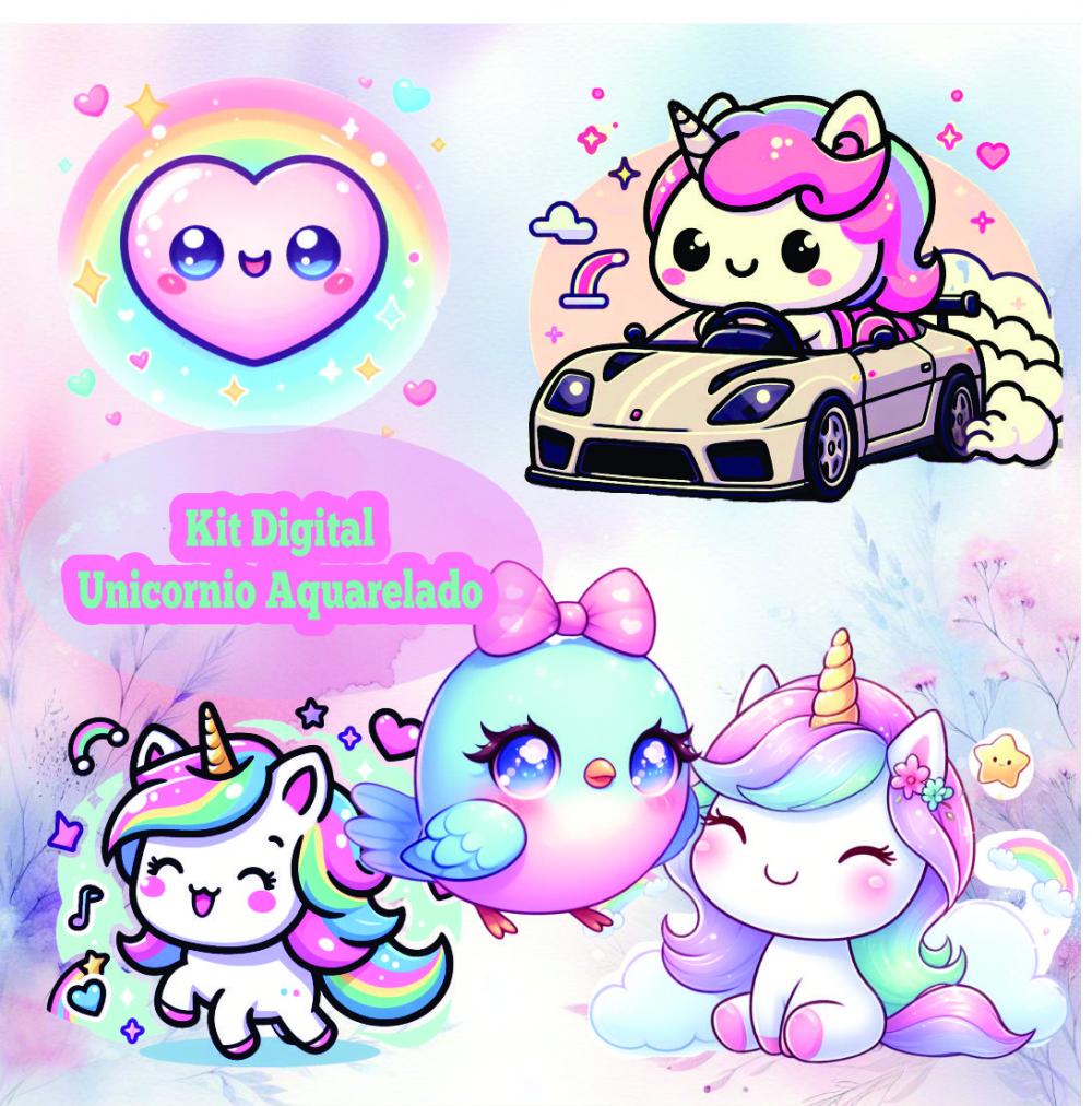 Kit Digital de Unicórnio Kawaii