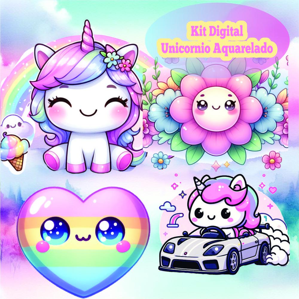 Kit Digital de Unicórnio Kawaii