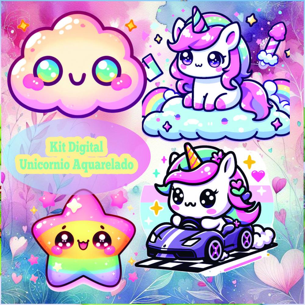 Kit Digital de Unicórnio Kawaii