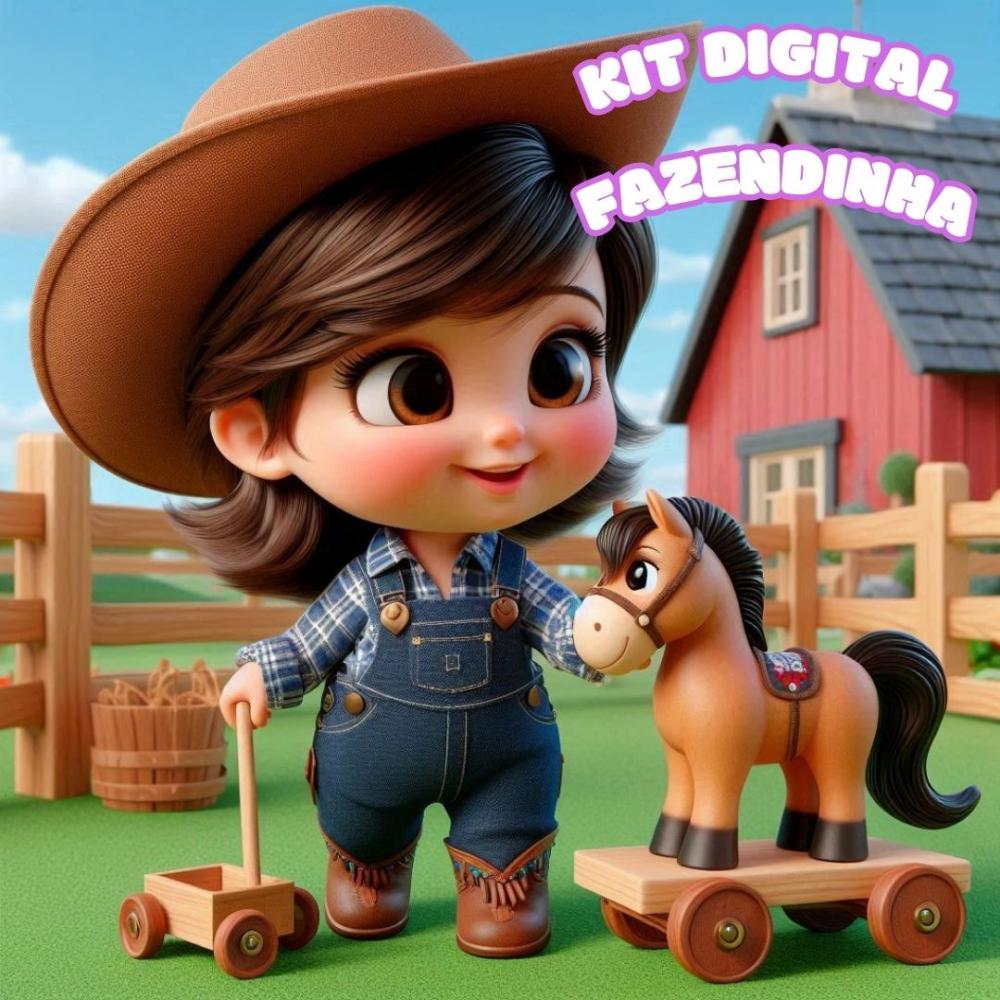 Kit Digital Menina da Fazenda Estilo 3D: