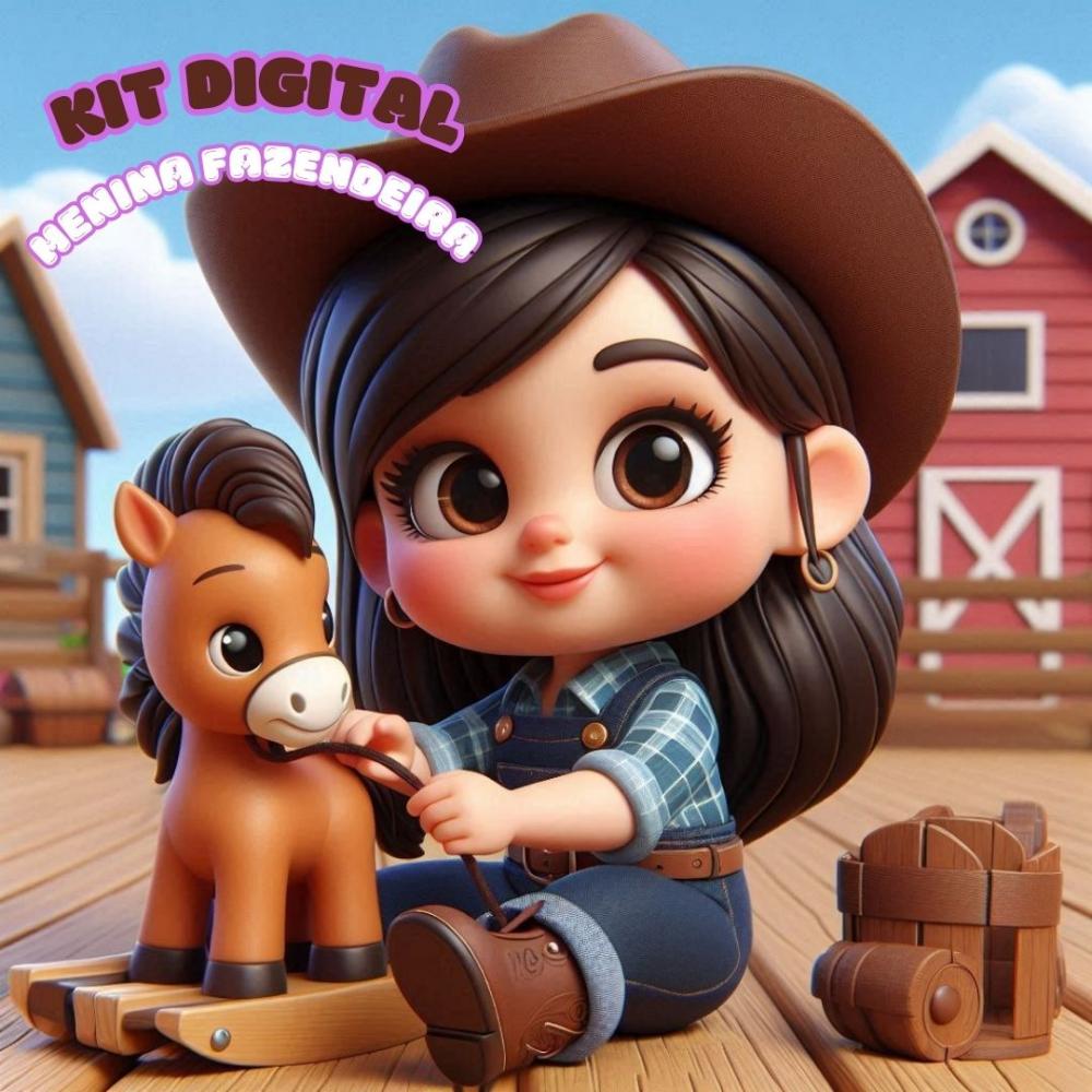 Kit Digital Menina da Fazenda Estilo 3D: