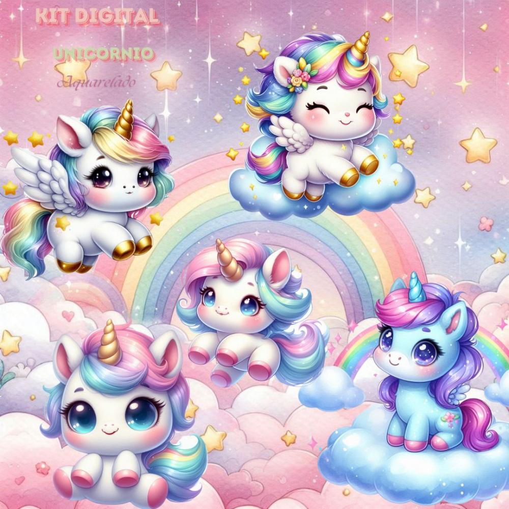 Kit Digital Unicornio Aquarelado