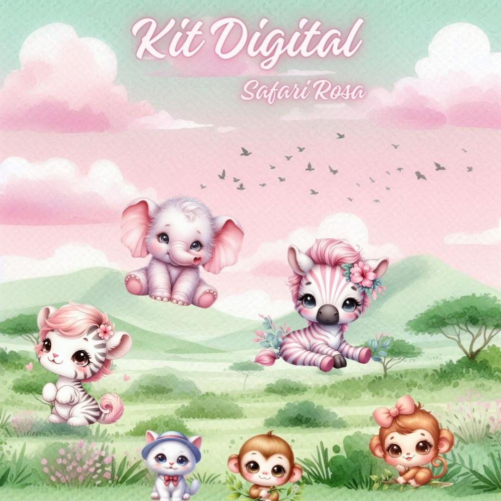 Kit Digital "Safari Rosa Aquarelado